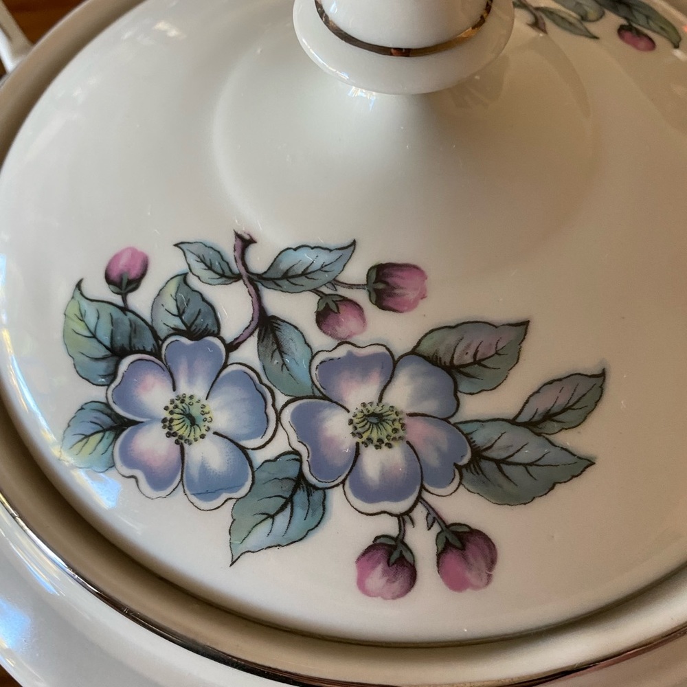 Vintage Warwick China Gray Blossom Pattern Covered Vegetable Dish/Soup Tureen 9”